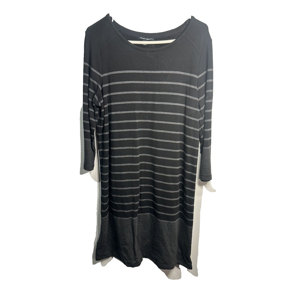 NEW hilary radley womens long sleeve‎ black grey shirt dress size large